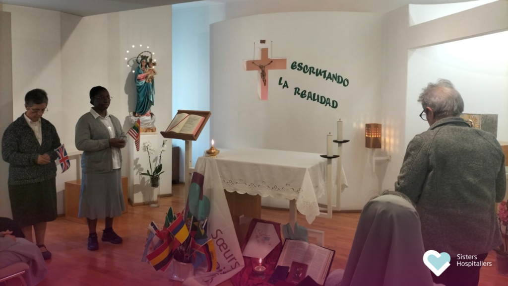 Sisters from our Delegation gathered in prayer at the altar during the 118th Anniversary of the Constitutions in Portugal