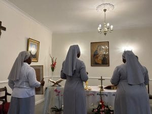 Sr Janet and Sr Benedicta celebrating the renewal of their religious vows at St Teresa’s Home in London.